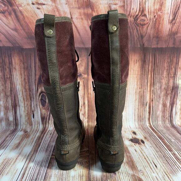 UGG Belcloud Sz 7 Maroon Suede Brown Leather Sheepskin Waterproof Tall Duck Boot - Picture 5 of 9
